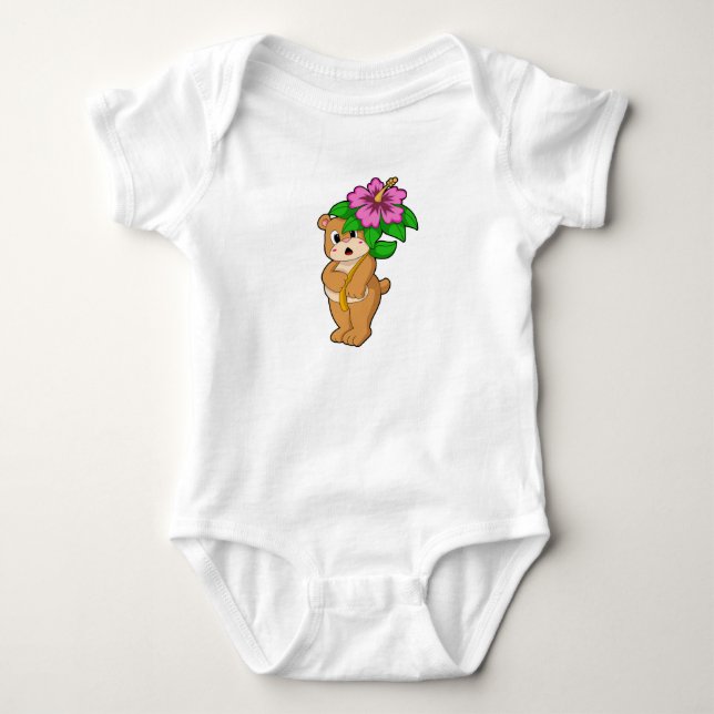 Body Para Bebé Oso con hibiscus flor (Anverso)