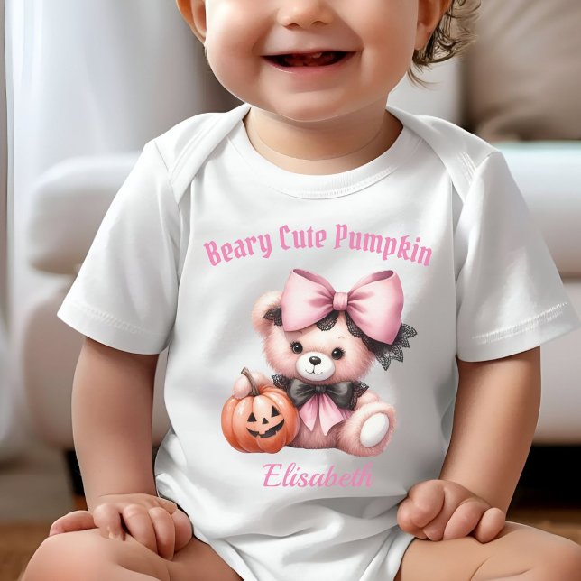Body Para Bebé Oso de bebé con calabaza rosa (Subido por el creador)