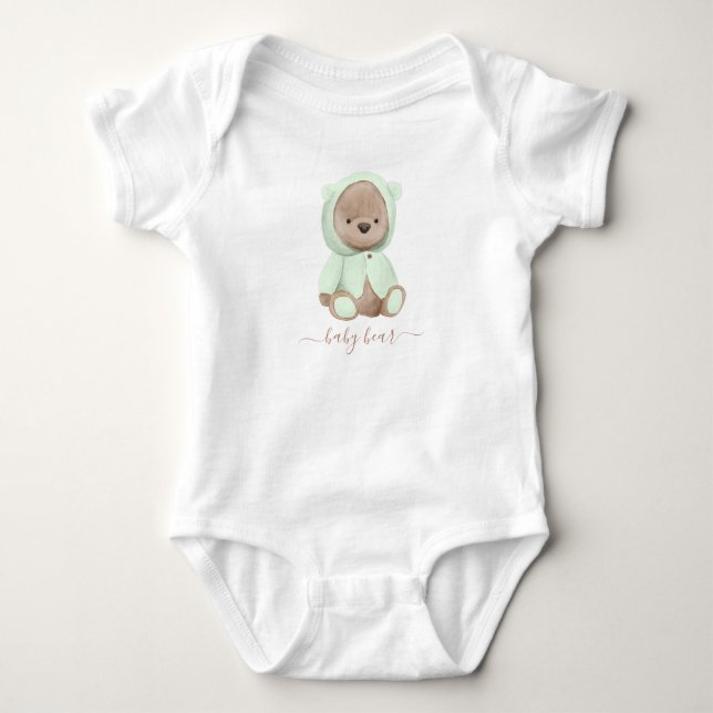 Body Para Bebé Oso de bebé de peluche verde neutro Sage (Anverso)