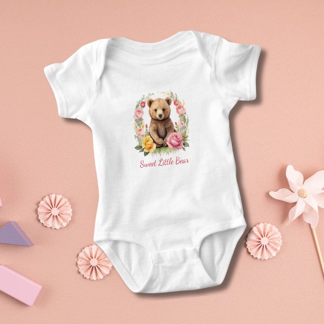 Body Para Bebé Oso de bebé personalizado regalo de flores amarill (Personalized Baby Bear Pink Yellow Roses Flowers Baby Girl Gift Baby Shower gift)