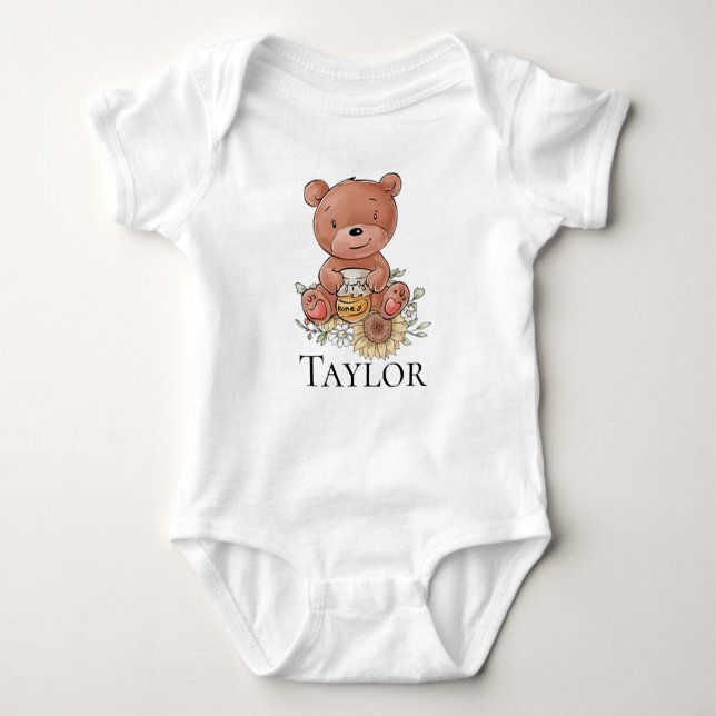 Body Para Bebé Oso de miel pequeña con nombre personalizado (Anverso)