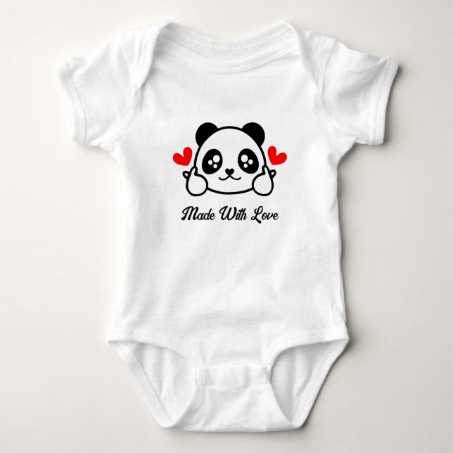 Body Para Bebé Oso De Panda Cuto " Hecho Con Amor " (Anverso)