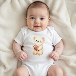 Body Para Bebé Oso de peluche beige con fútbol acuarela