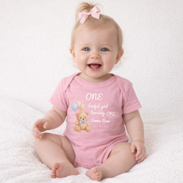 Body Para Bebé Oso de peluche con acuarela rosa cumpleaños de niñ (Subido por el creador)