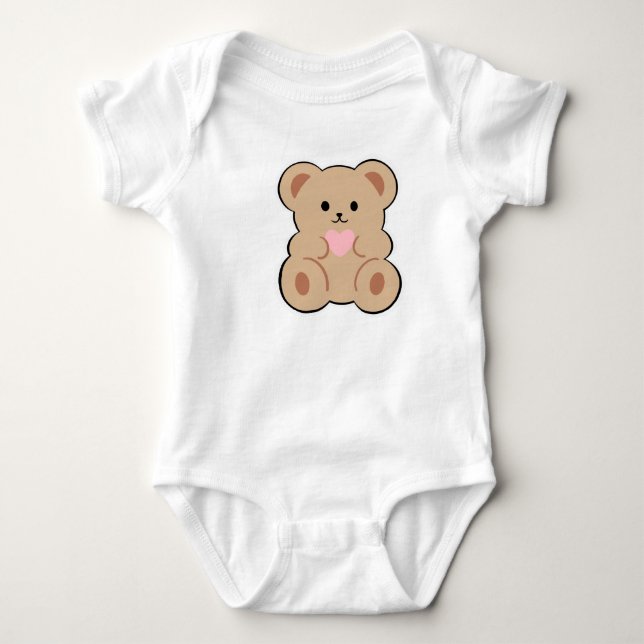Body Para Bebé Oso de peluche con corazón rosado (Anverso)