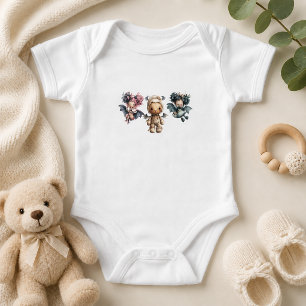 Body Para Bebé Oso de peluche lindo Baño de bebé floral