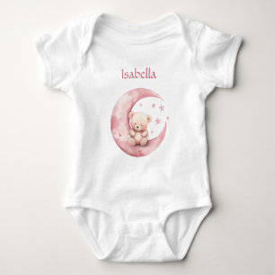 Body Para Bebé Oso de peluche lindo en luna rosa