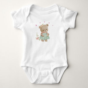 Body Para Bebé oso de peluche lindo en un vestido con peonías