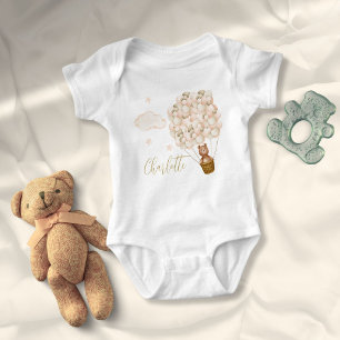 Body Para Bebé Oso de peluche lindo y globos guión dorado