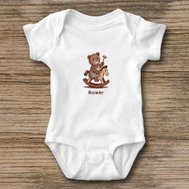 Body Para Bebé Oso de peluche montando un caballo rocoso