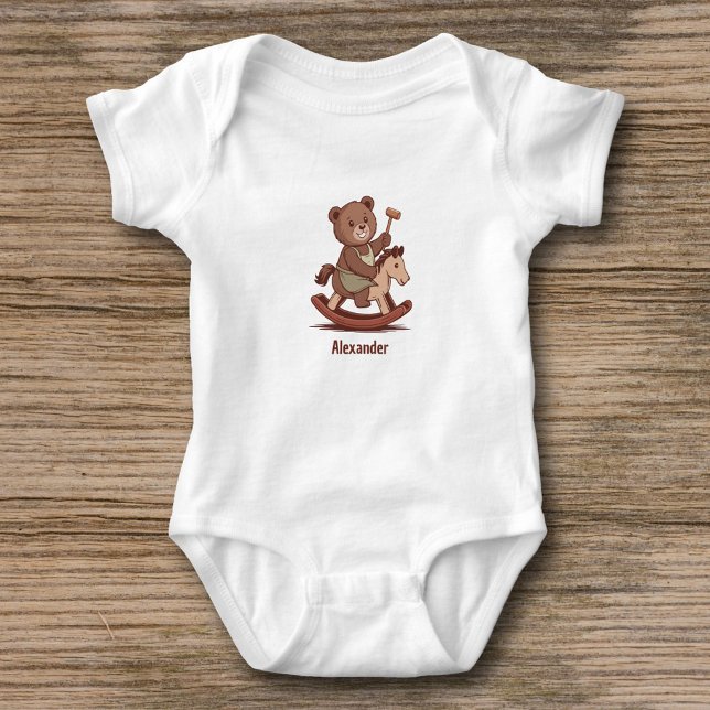 Body Para Bebé Oso de peluche montando un caballo rocoso (Teddy Bear riding a Rocking Horse Baby Bodysuit)