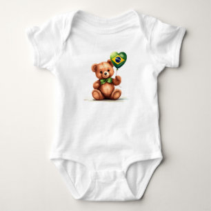 Body Para Bebé oso de peluche y globo con la bandera brasileña.