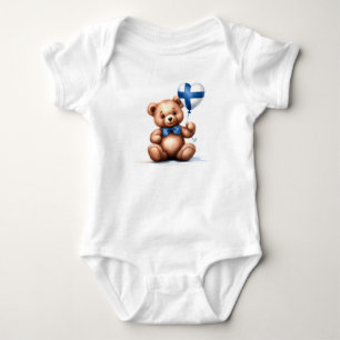 Body Para Bebé oso de peluche y globo con la bandera finlandesa.