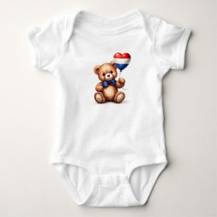 Body Para Bebé oso de peluche y globo con la bandera holandesa.