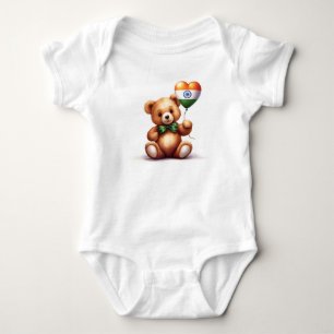 Body Para Bebé oso de peluche y globo con la bandera india.
