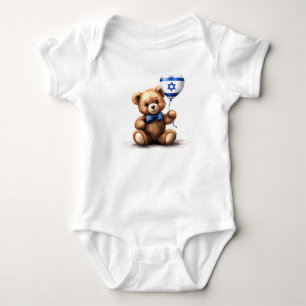 Body Para Bebé oso de peluche y globo con la bandera israelí.