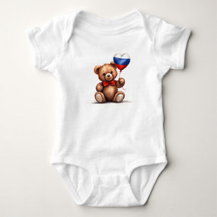 Body Para Bebé oso de peluche y globo con la bandera rusa.