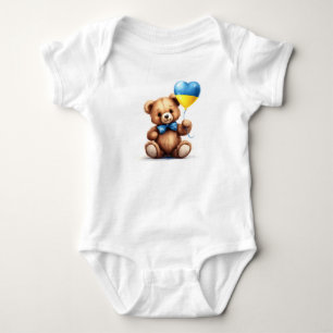 Body Para Bebé oso de peluche y globo con la bandera ucraniana.
