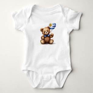 Body Para Bebé oso de peluche y globo con la bandera uruguaya.