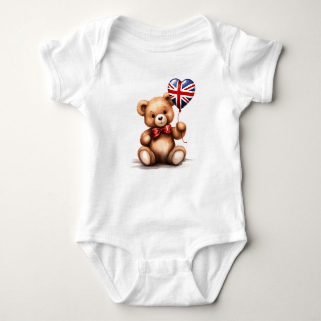 Body Para Bebé Oso de peluche y globo con la Union Jack. (Anverso)