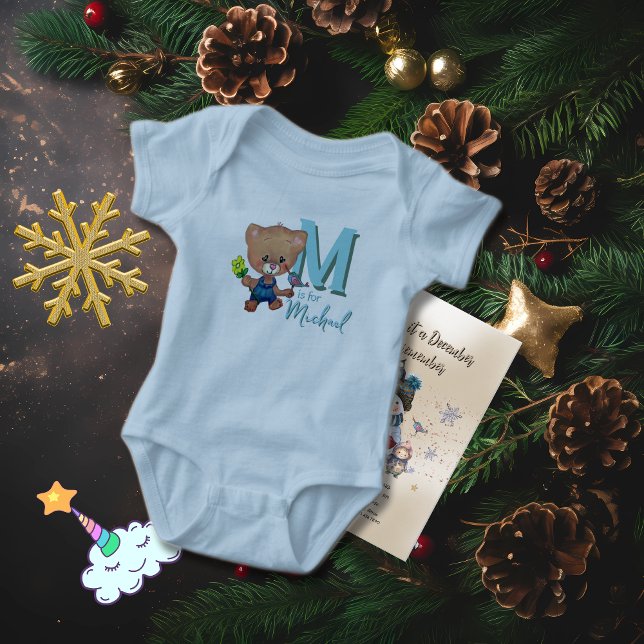 Body Para Bebé Oso dulce de peluche con pájaro (Sweet Teddy Bear with Bird Baby Bodysuit)