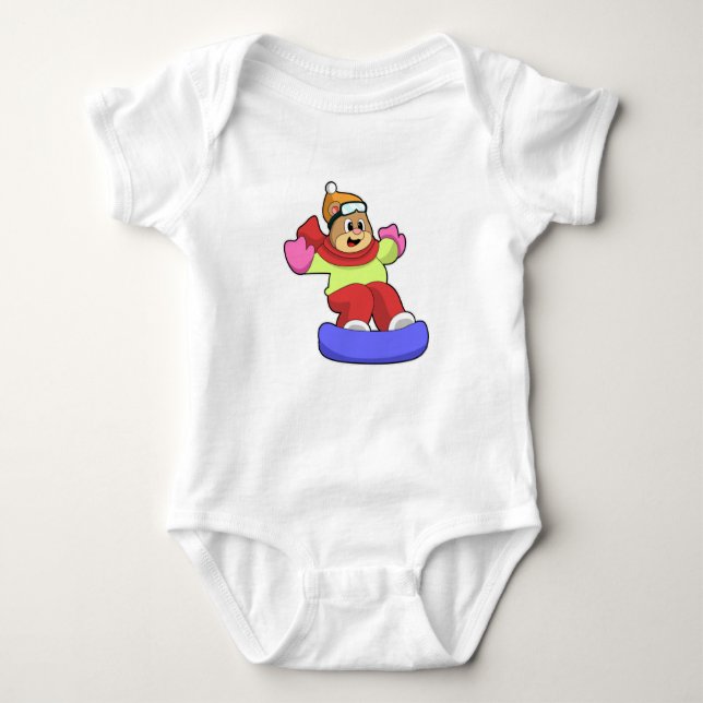 Body Para Bebé Oso en Snowboard con Snowboard (Anverso)