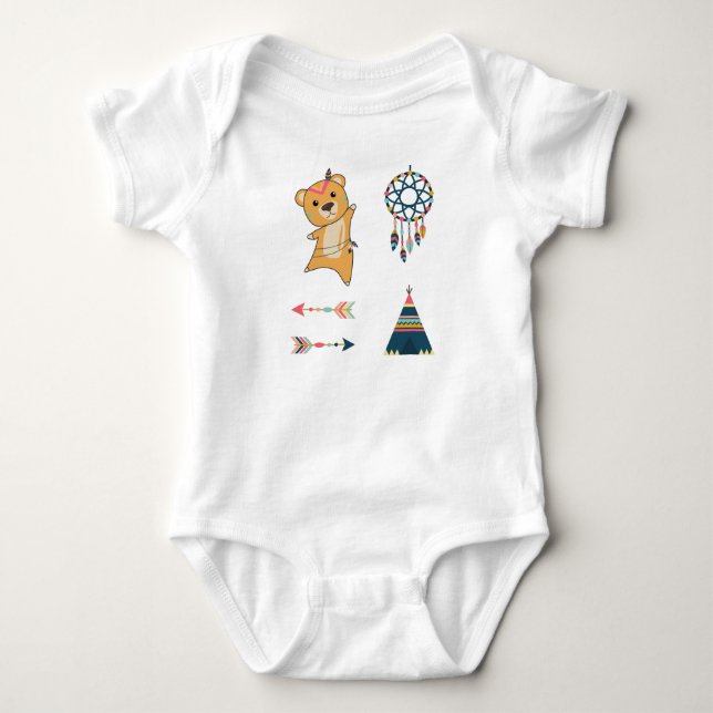 Body Para Bebé Oso Indio Amarillo Teddy Pluma de Moda (Anverso)