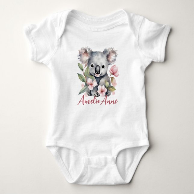 Body Para Bebé Oso Koala Acuarela con Nombre Personalizado (Anverso)