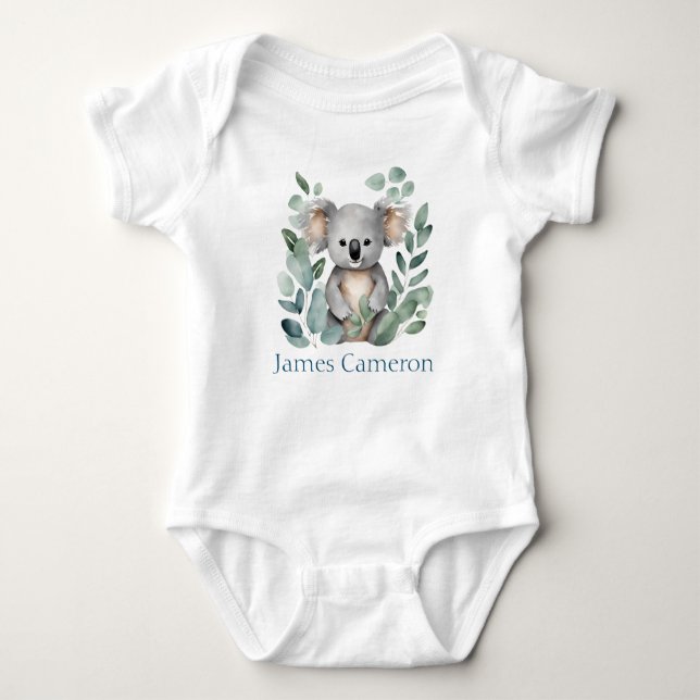 Body Para Bebé Oso Koala Acuarela con Nombre Personalizado (Anverso)
