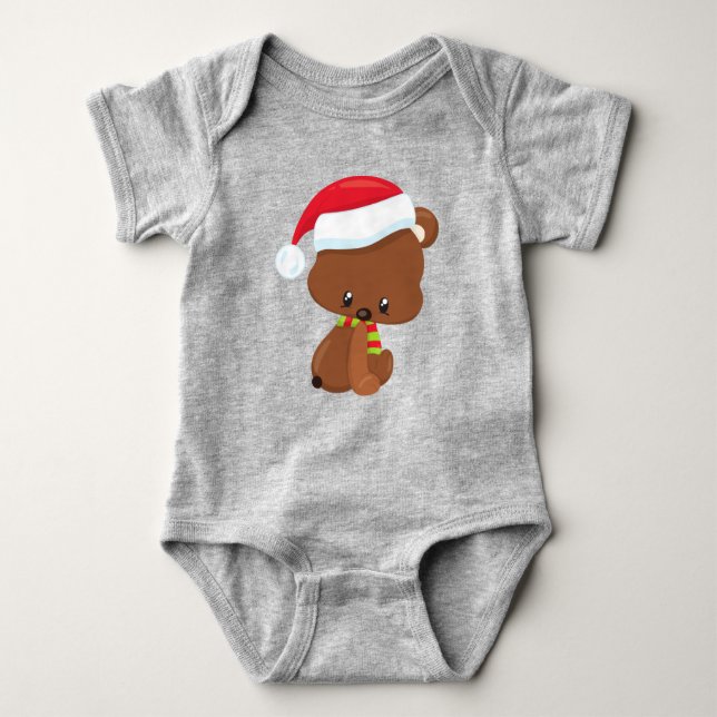 Body Para Bebé Oso navidad, Oso Cuto, Sombrero Santa, Cubierta, N (Anverso)
