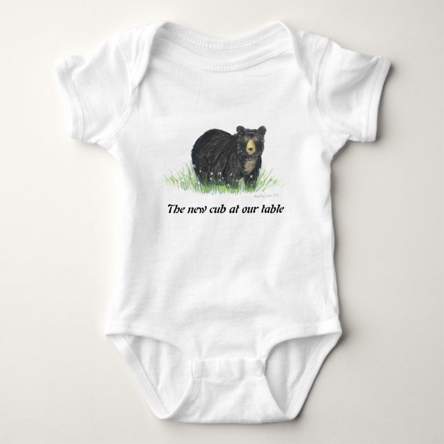 Body Para Bebé Oso negro con flores blancas, ropa de bebé (Anverso)