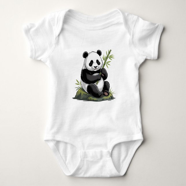 Body Para Bebé Oso Panda Lindo y de Moda con Bambú Verde (Anverso)