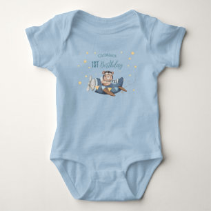 Body Para Bebé Oso piloto lindo avión azul vintage cumpleaños