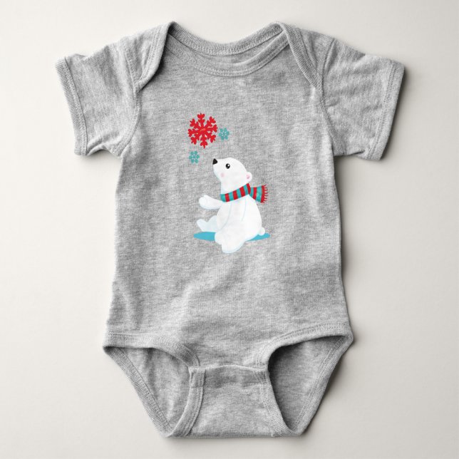 Body Para Bebé Oso Polar, Oso Con Cubierta, Oso Cubierto, Copos D (Anverso)
