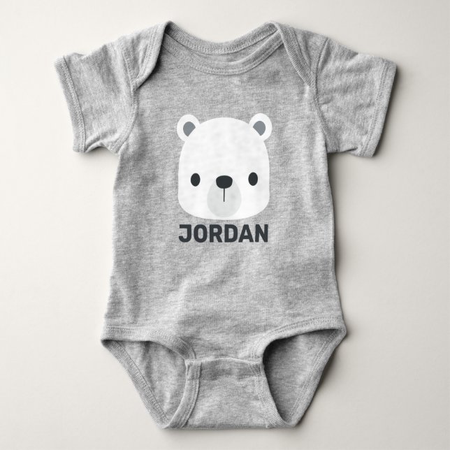 Body Para Bebé Oso Polar Pequeño y Lindo con Nombre Personalizado (Anverso)