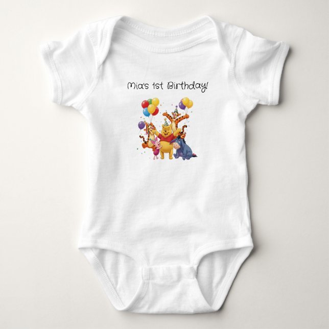 Body Para Bebé oso Pooh y cumpleaños de la pandilla (Anverso)