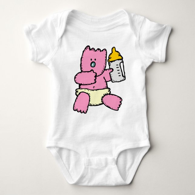 Body Para Bebé Oso Rosa Adorable Con Botella Bebé Camiseta (Anverso)