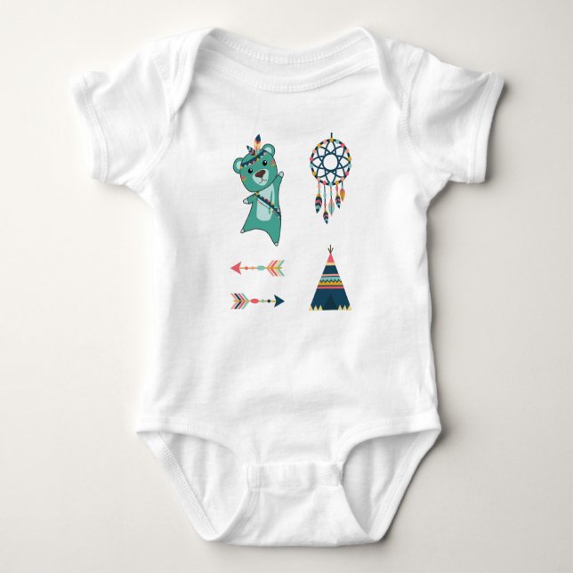 Body Para Bebé Oso Turquesa Indio Pegatinas Tipi (Anverso)