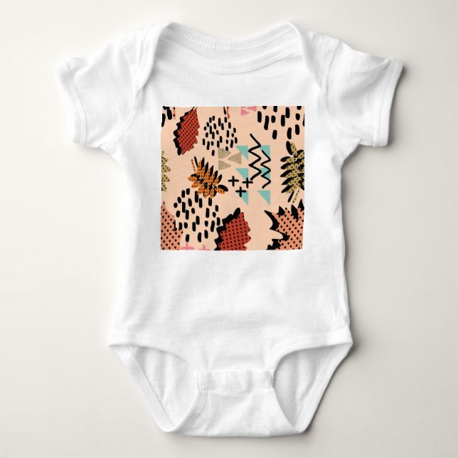 Body Para Bebé Otoño de Memphis: Patrón de hojas geométricas (Anverso)