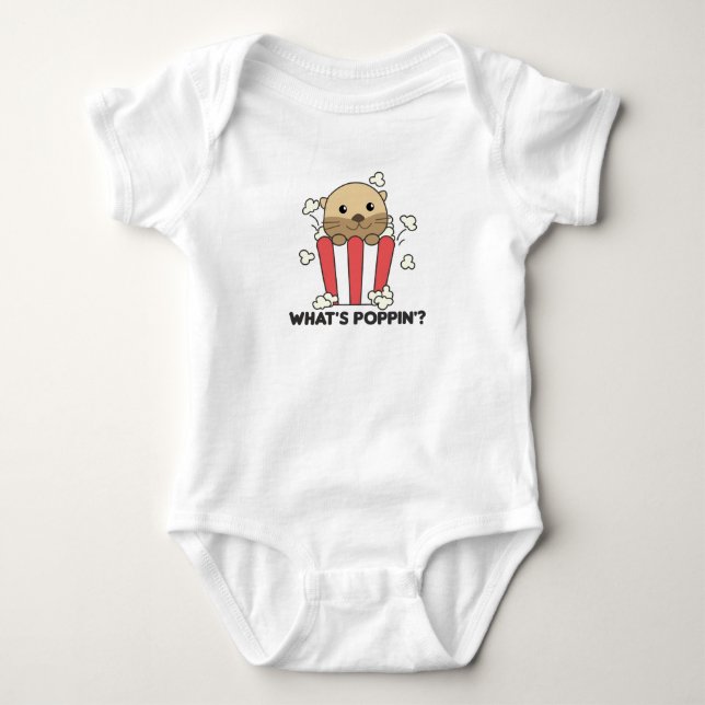 Body Para Bebé Otter Popcorn Whats Poppin Funny Pun (Anverso)