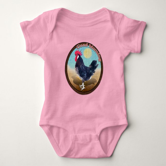 Body Para Bebé Oval de Menorca Rooster Buenos Días (Anverso)