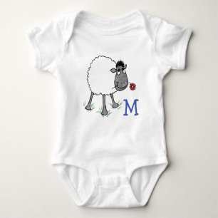 Body Para Bebé Oveja tonta monogramada con flor roja