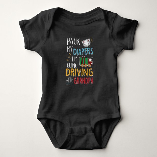 Body Para Bebé Pack my diapers i´m going driving with grandpa (Anverso)