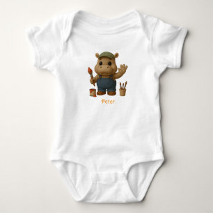 Body Para Bebé Painter Hippo – Cute Artist Illustration.