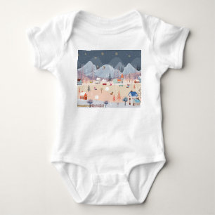 Body Para Bebé Paisaje invernal mágico: Escena vintage del campo.