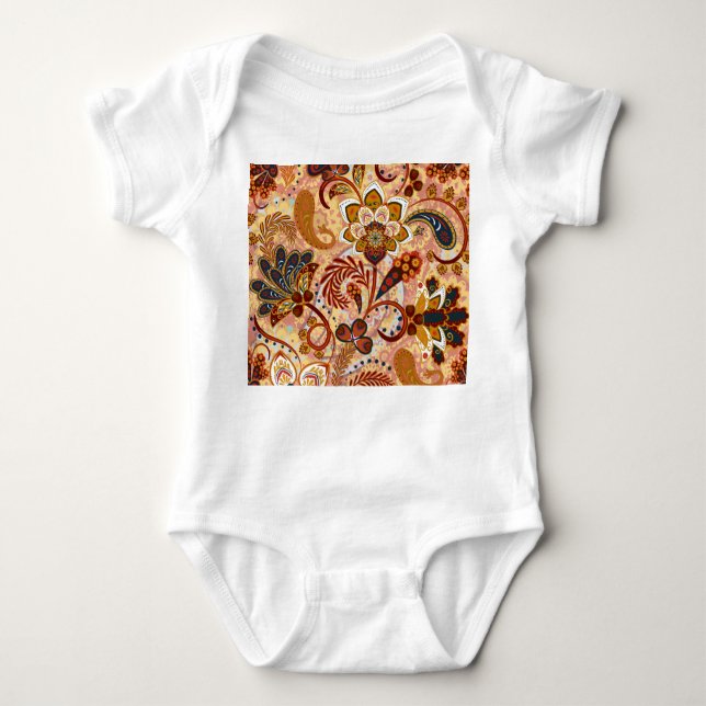 Body Para Bebé Paisley indio: Marrón de cosecha floral (Anverso)