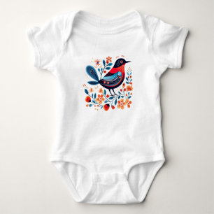 Body Para Bebé Pájaro azul y rojo con flores