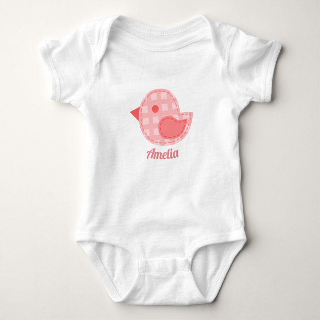 Body Para Bebé Pájaro de bebé con leche rosa personalizado (Anverso)