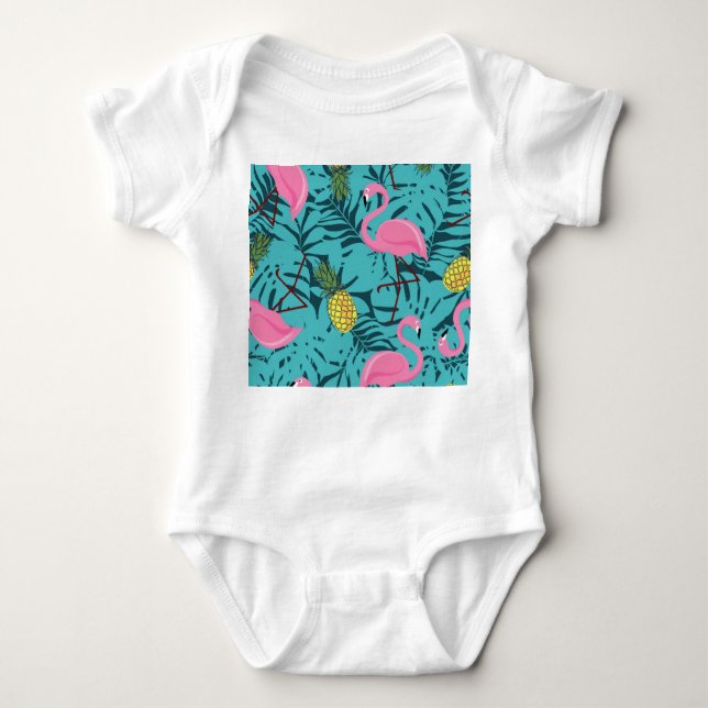 Body Para Bebé Palm de flamencos rosados: Hawái exótica (Anverso)