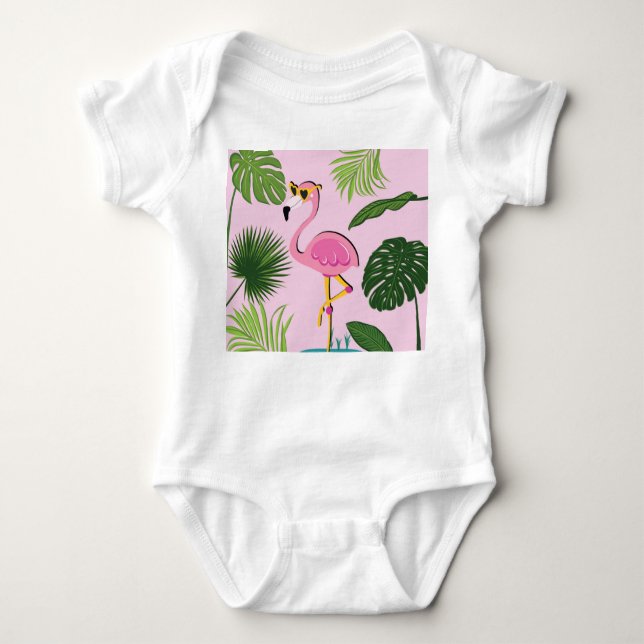 Body Para Bebé Palm Flamingo deja diseño tropical (Anverso)